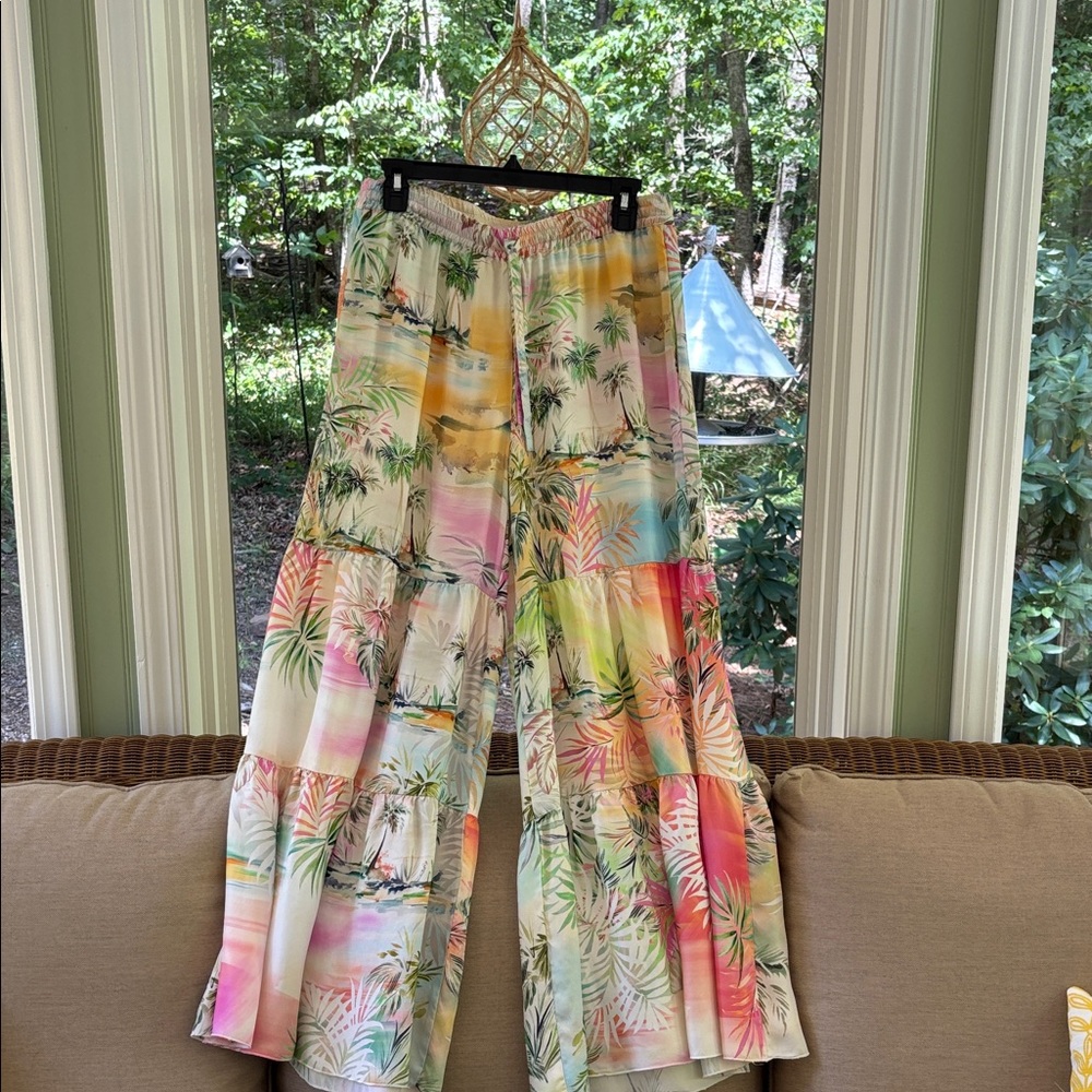 Johnny Was Pastel Tropical Wide-Leg Pants